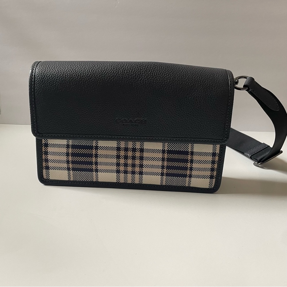 Coach Men’s Turner Flap plaid Denim/Multi Crossbody#C8186